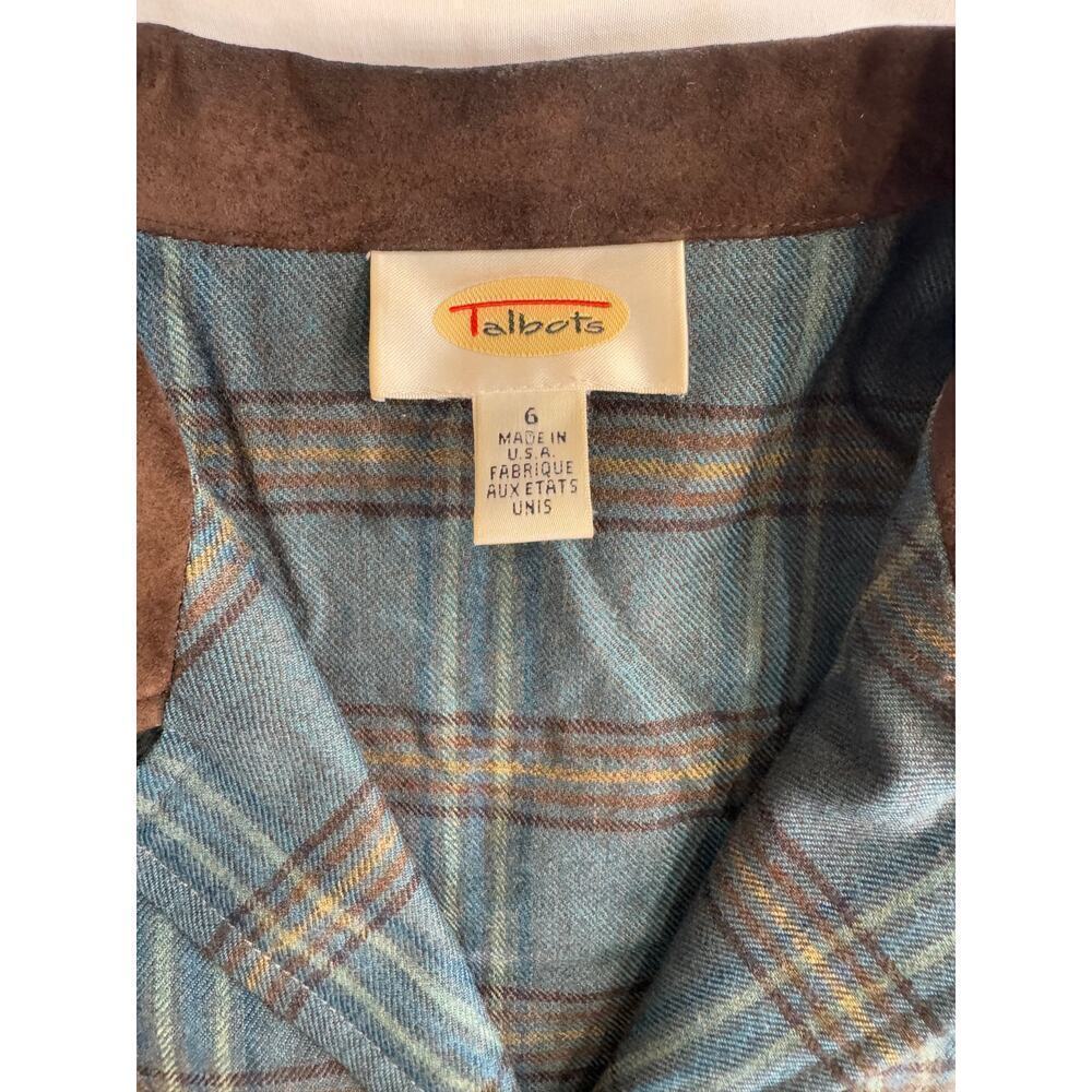 Vintage Talbots Wool Plaid Jacket | Leather Shacket Shirt - Picture 5 of 10